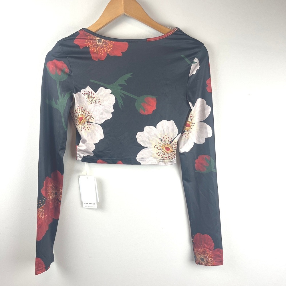 NWT Commense Black Red Floral Two Piece Maxi Skirt Crop Top Small - Picture 3 of 9